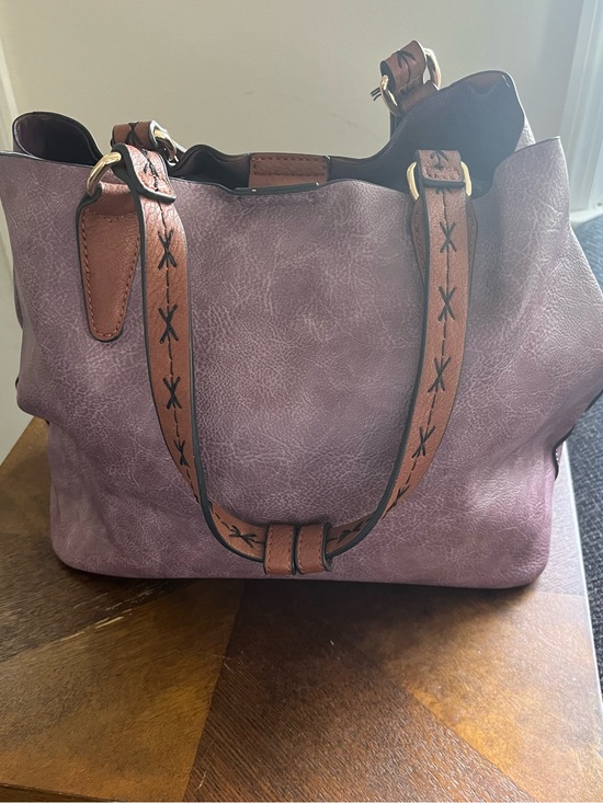 Handbags - Dusty Mauve Shoulder Tote with Brown Accent Straps